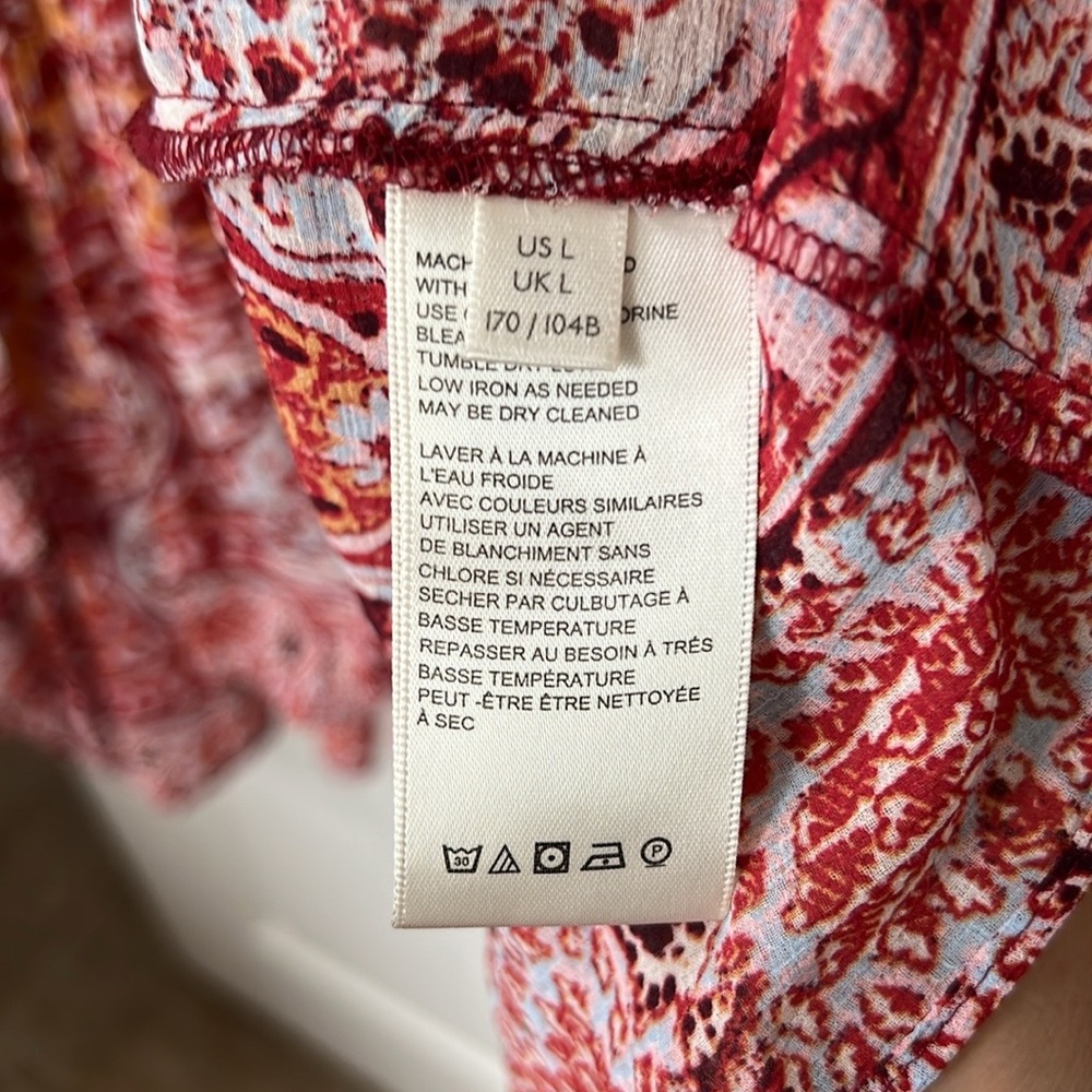 Free People Lorraine Tier Kimono Bohemian Print tie-Front Top Cardi Rust Lace L - Picture 7 of 12